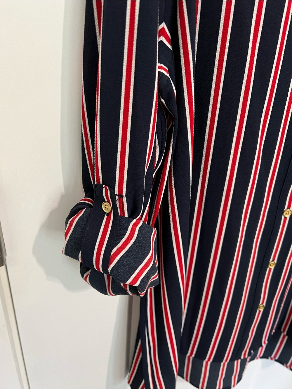 Michael Kors Navy Red White Vertical Stripe Button-Down Shirt - Picture 3 of 3